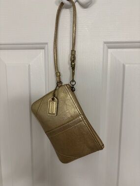 Coach Metallic Gold Wristlet Wallet with Detachable Strap